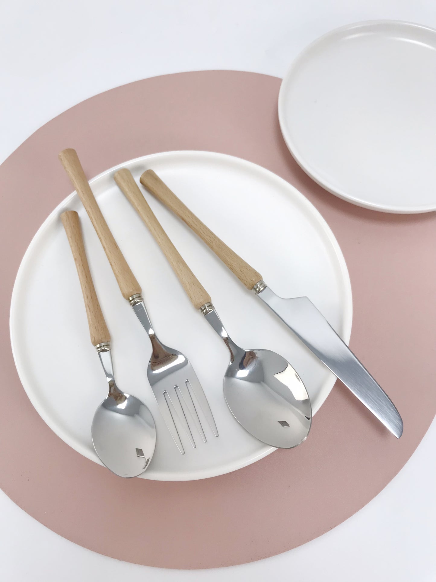 Dinner fork Round spoon knife with wood handles