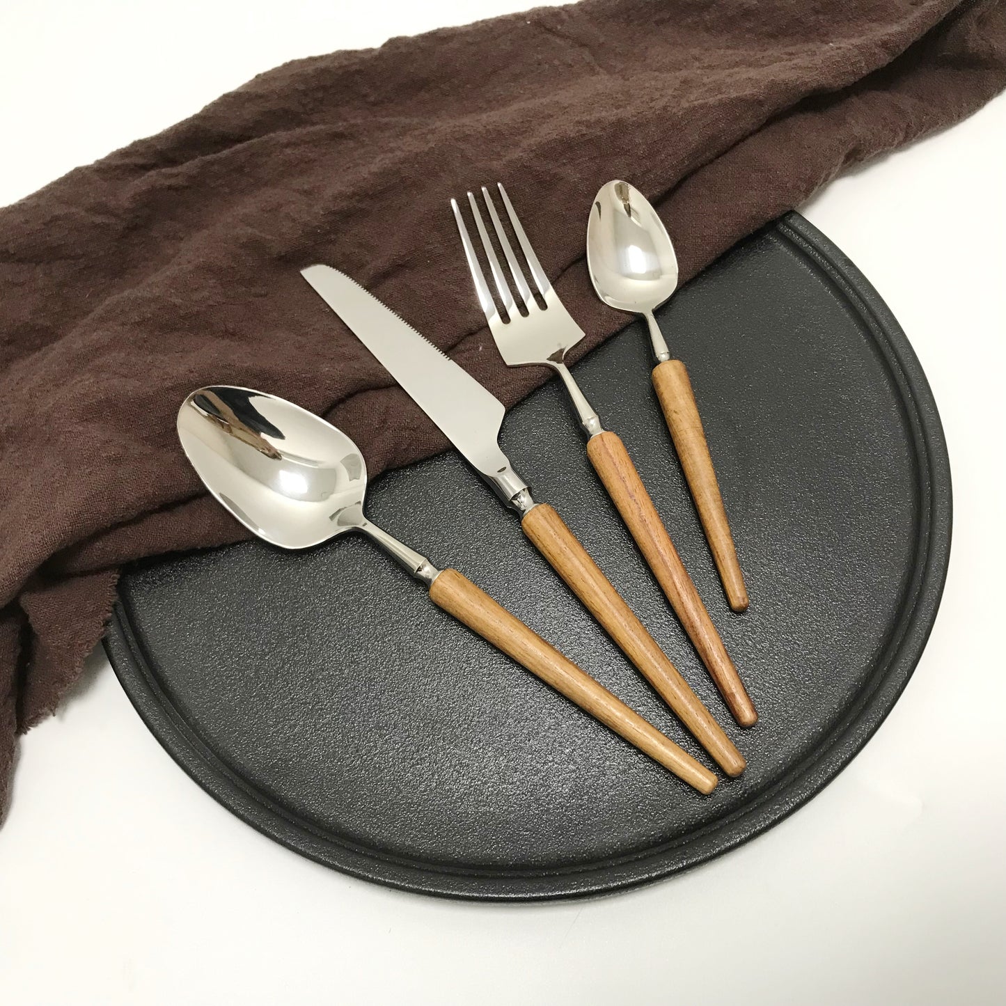 Light luxury vintage wooden handle Flatware set