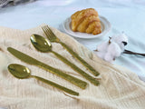 Shinning gold dinnerware with stone texture handles