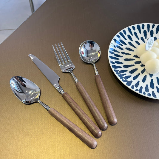 4-piece Flatware set with walnut handle