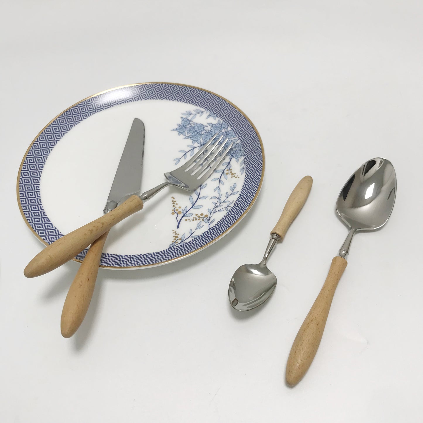 High-end cutlery set with wooden handles