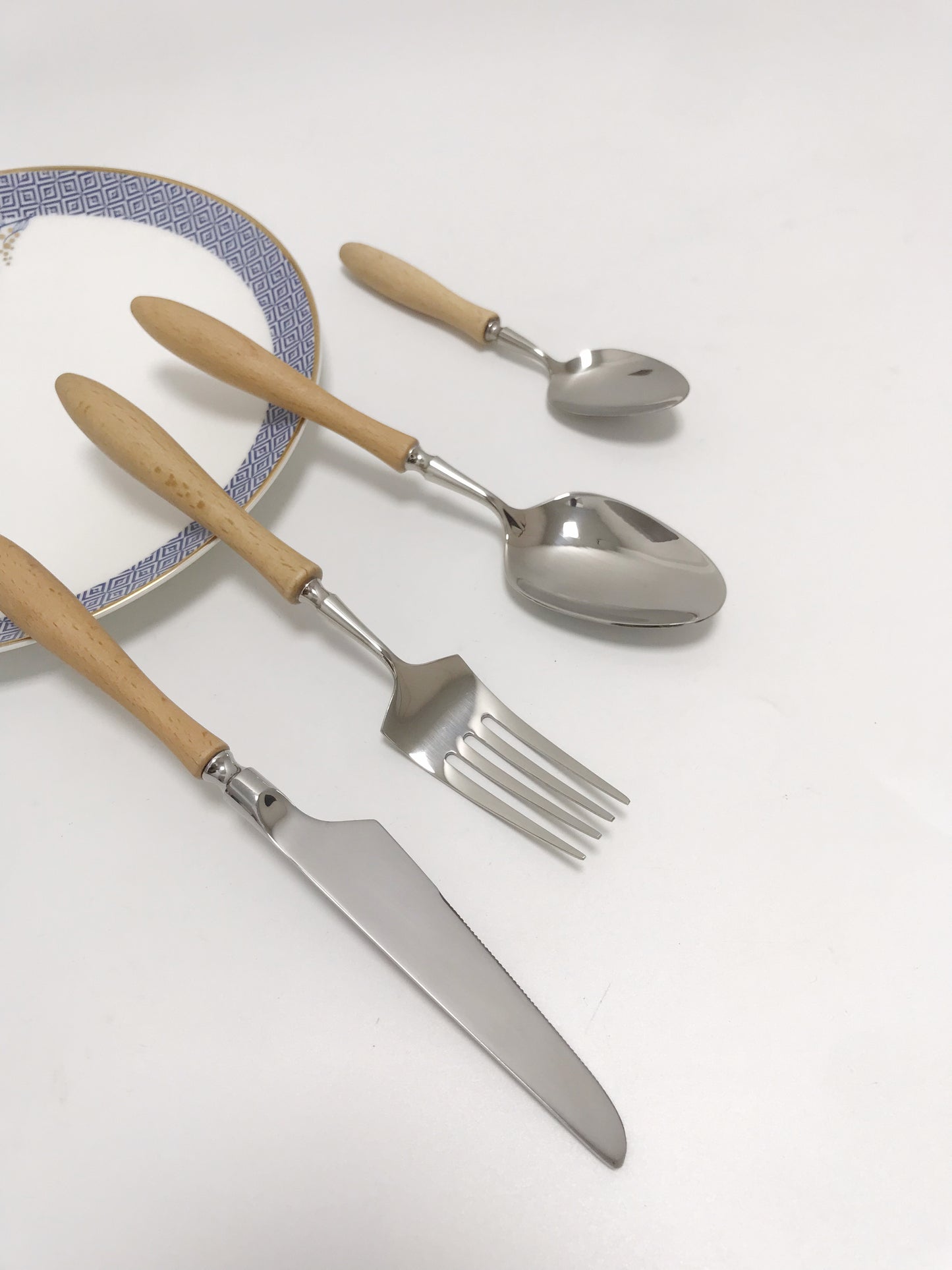 High-end cutlery set with wooden handles