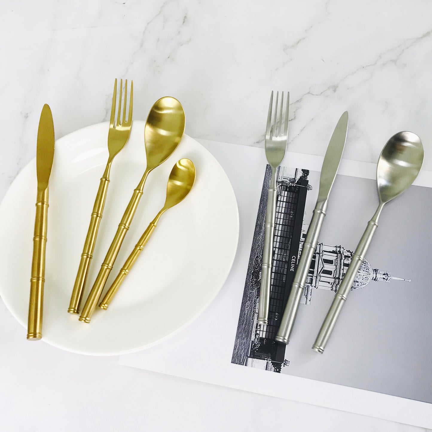 Flatware with bamboo shape handle