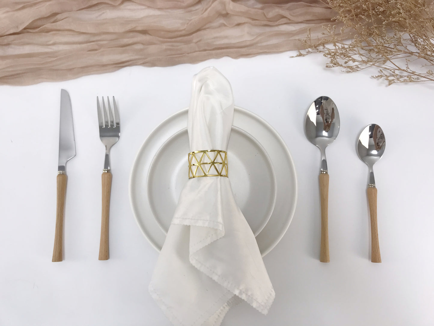 Dinner fork Round spoon knife with wood handles